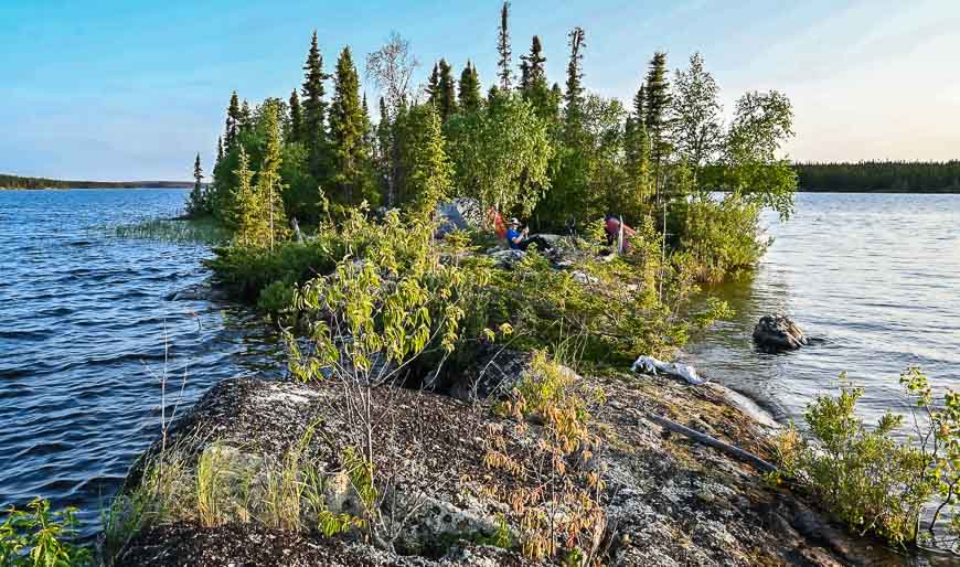 Camping on a peninsula on Reindeer Lake