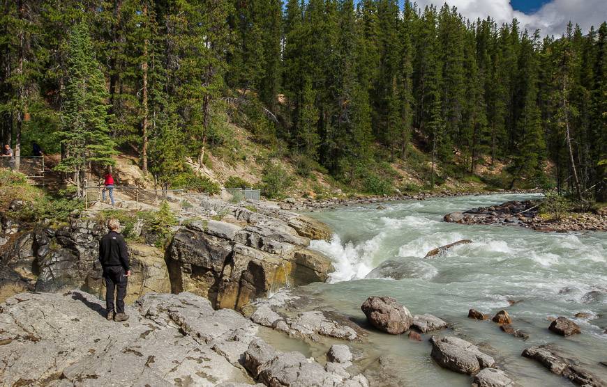 The beginning of Sunwapta Falls seen on one of the most scenic road trips in Alberta