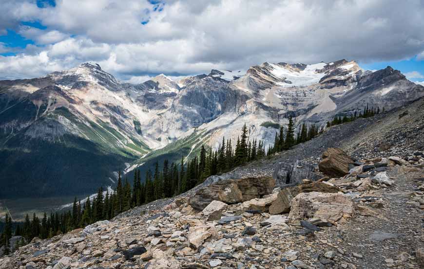 Enjoy far-reaching views of glaciers and mountains from the Wapta-Highline Trail