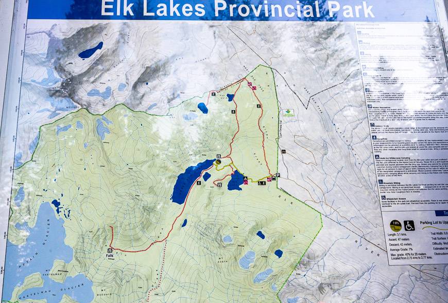 Map of Elk Lakes Provincial Park showing the trails