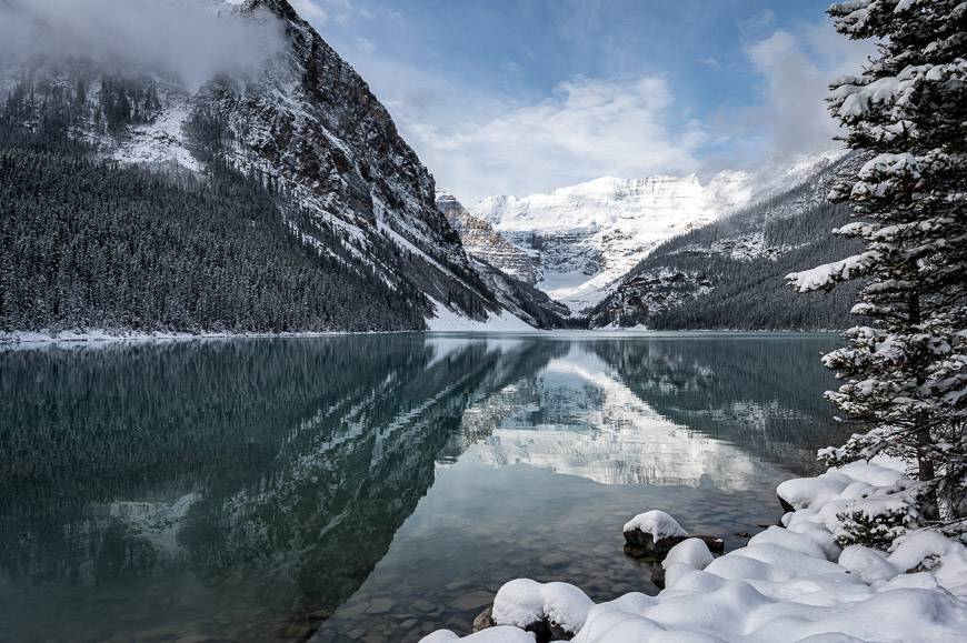 Particularly pretty winter walking or snowshoeing before Lake Louise has frozen over