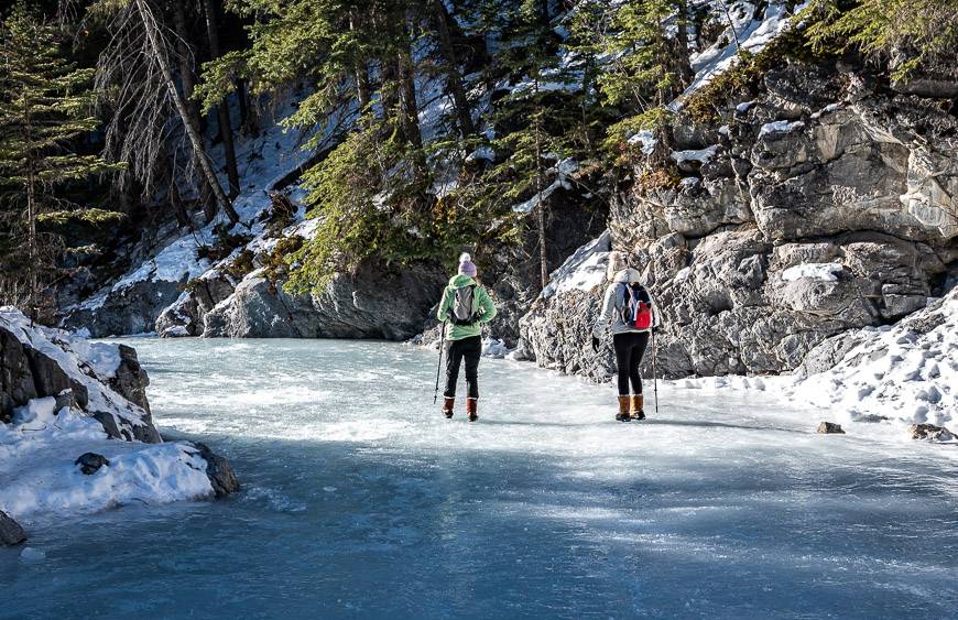 Ice walks in Alberta - a smooth section of ice in Grotto Canyon