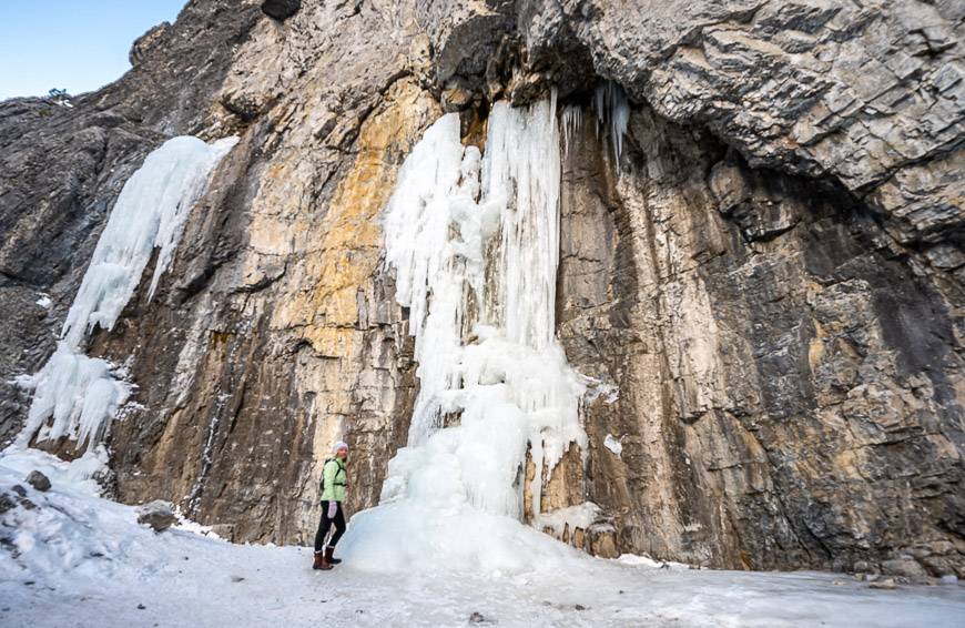 One of the best winter walks in Canmore takes you to Grotto Canyon