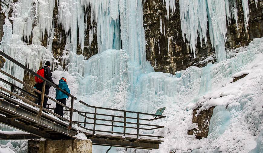 Frozen waterfalls at the end of the Johnston Canyon Ice Walk