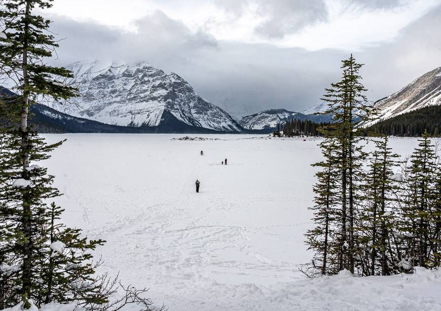 Upper Kananaskis Lake in January with snow