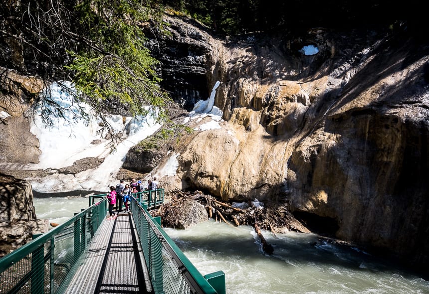 A set of falls and the travertine drape in Johnston Canyon