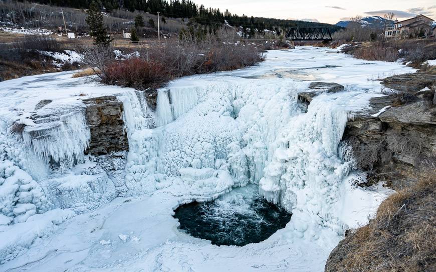 On a winter road trip be sure to stop at frozen Lundbreck Falls 