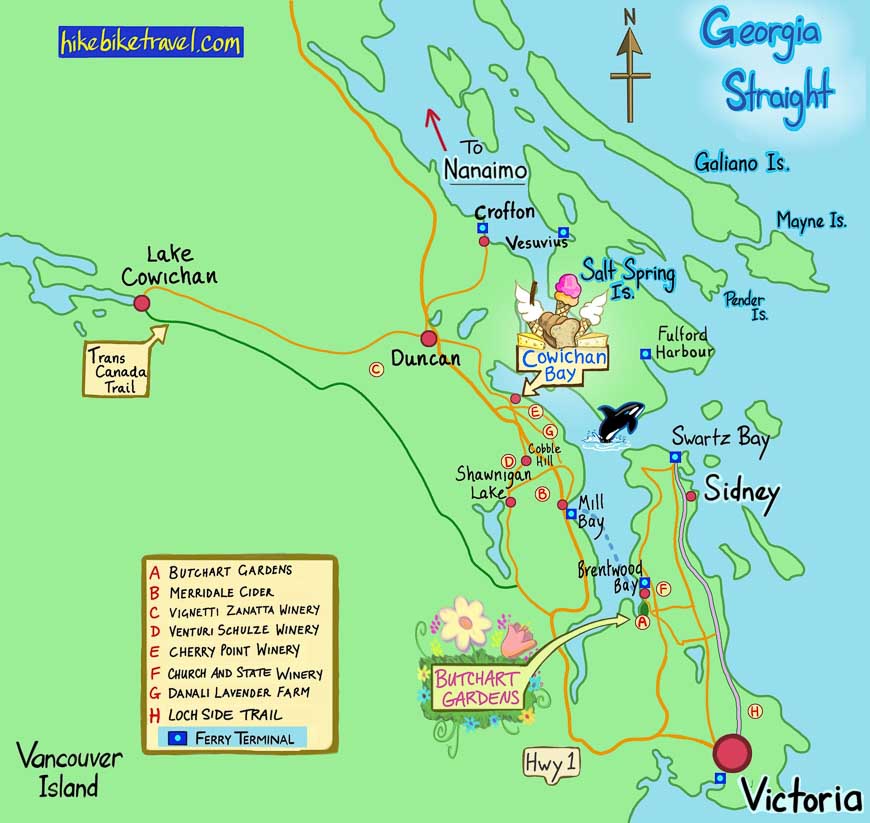 Location map once you arrive on Vancouver Island – note Sidney location