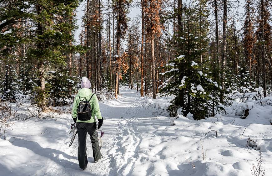 Valley of the Five Lakes carrying our snowshoes