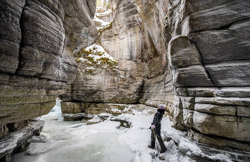 Admiring the beauty of nature in Maligne Canyon