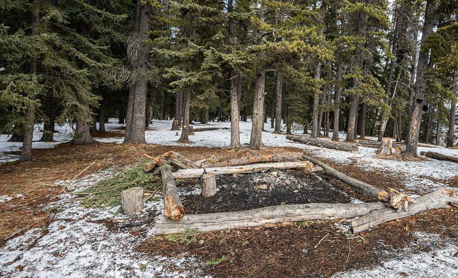 The well-used fire pit at the top