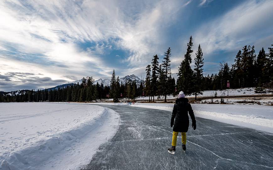 I suggest skating the 1 km loop around Mildred Lake in the late afternoon as the sun goes down