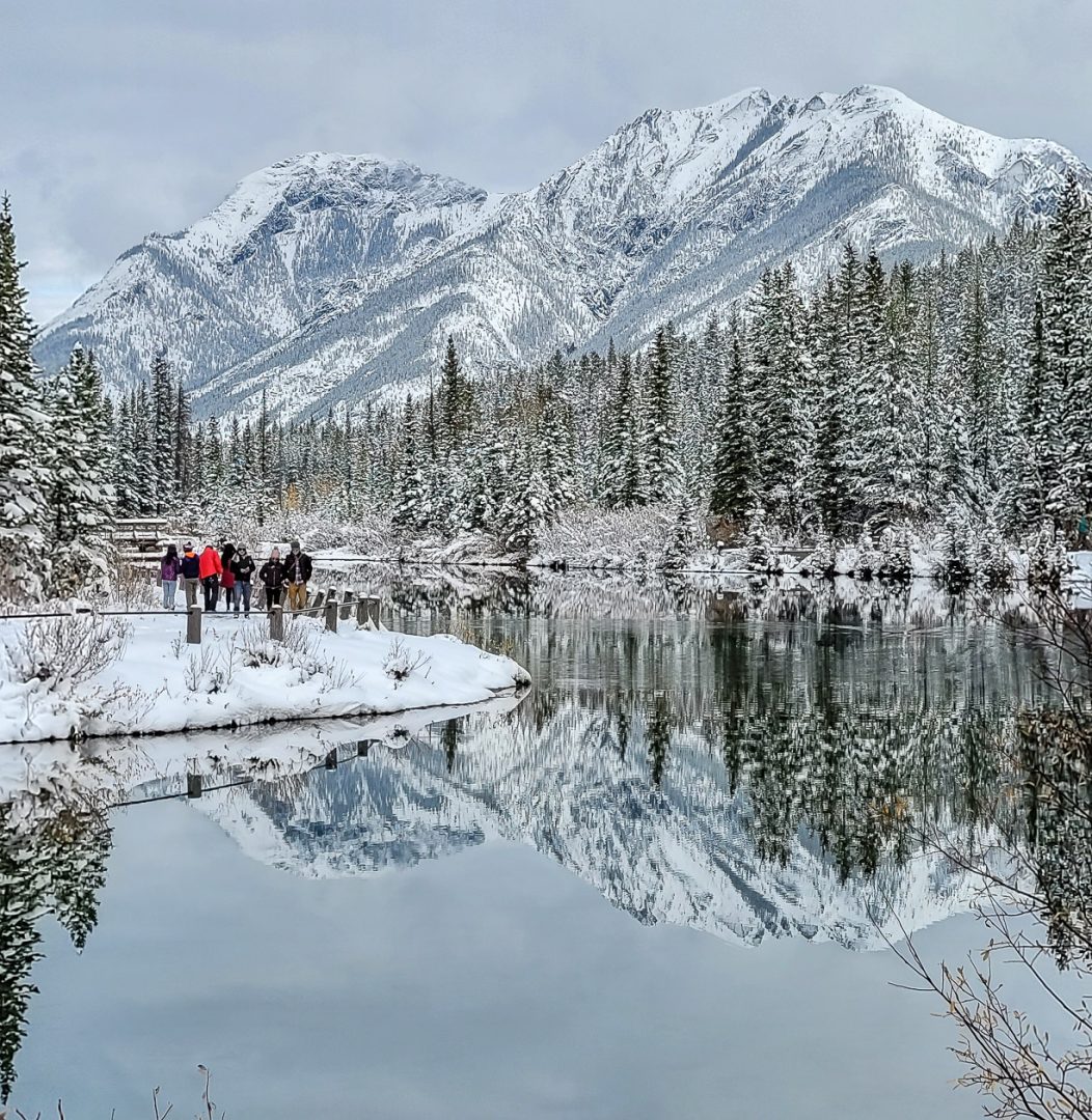 The Mt. Lorette Ponds in October after a snowfall