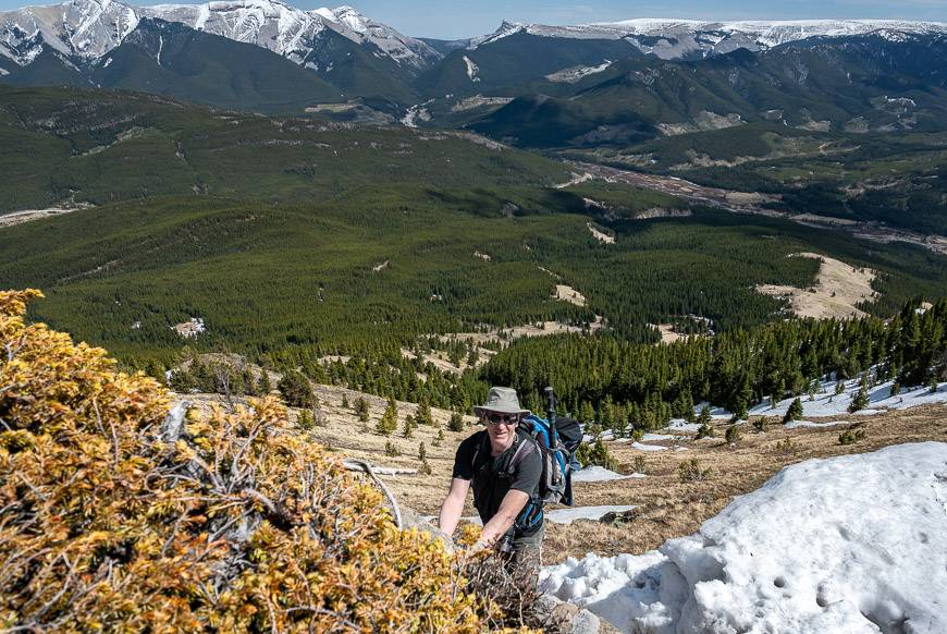 The crux of the Raspberry Ridge hike in spring is the short but steep climb up a cornice