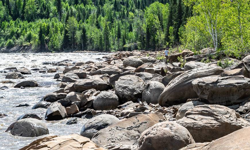 You can walk up to the Loon River, stopping to marvel at all the concretions