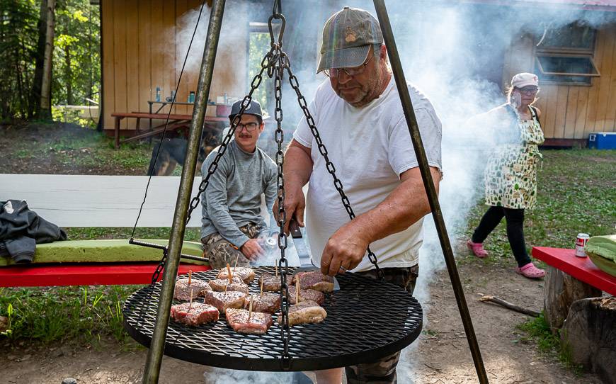 Darcy cooking up some steaks one night