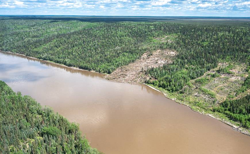 Looking at one of the large slides into the Athabasca River from the air