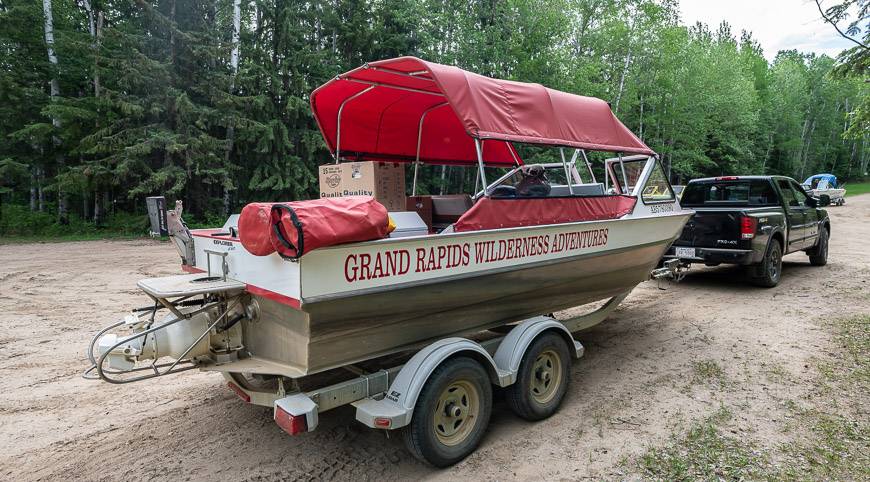 The jet boat we used to get to Grand Rapids Wilderness Adventures lodge