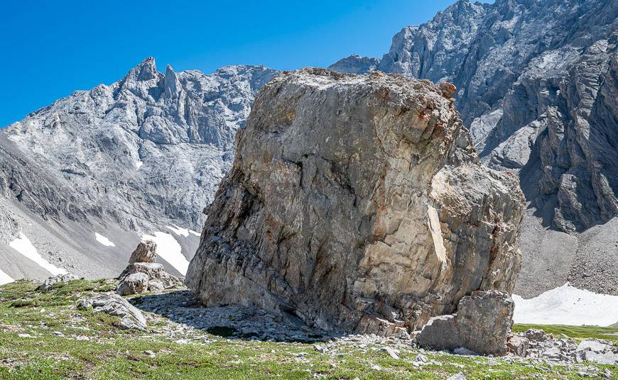 The climbing starts in earnest after you pass this giant boulder