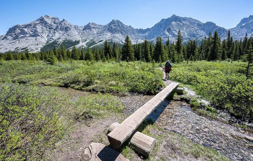 Crossing the outlet to Elbow Lake on route to the Tombstone Lakes