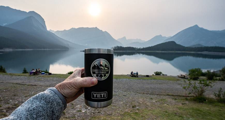 Enjoying hot chocolate with a view