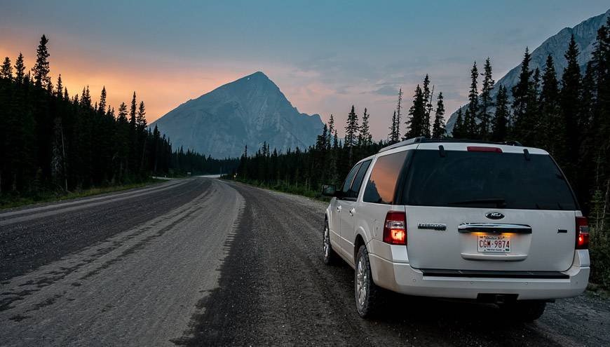 Not another car to be seen on a pretty summer's night near the Spray Lakes Reservoir