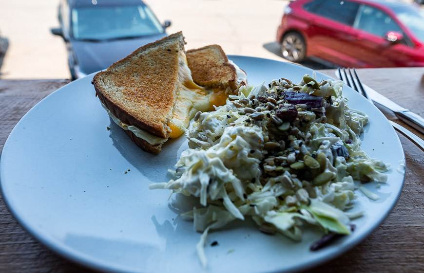 Enjoying a simple delicious lunch while watching the world go by in Trochu, Kneehill County