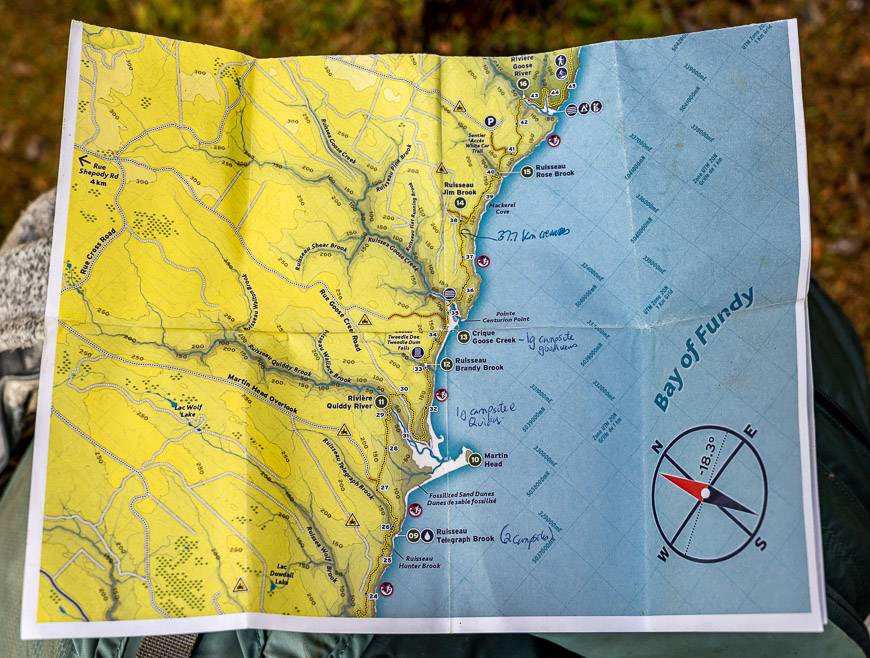 A section of the map that comes with the Fundy Footpath guide book