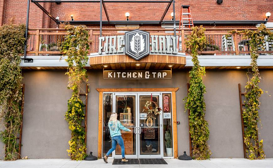 Notice the hops climbing at the entrance to the Firehall Kitchen & Tap