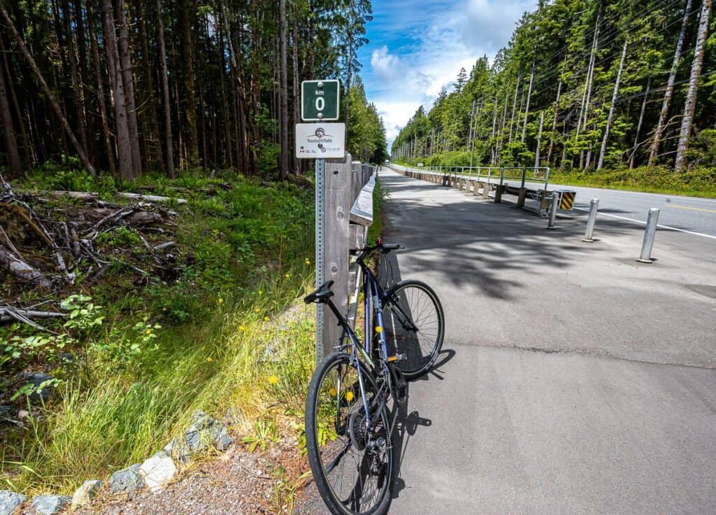 KM 0 marker close to Highway 4 - added since the first time I did the bike ride from Tofino to Ucluelet