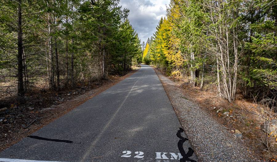 You'll find kilometre markers every kilometre on the Northstar Rails to Trails - this is near Cranbrook
