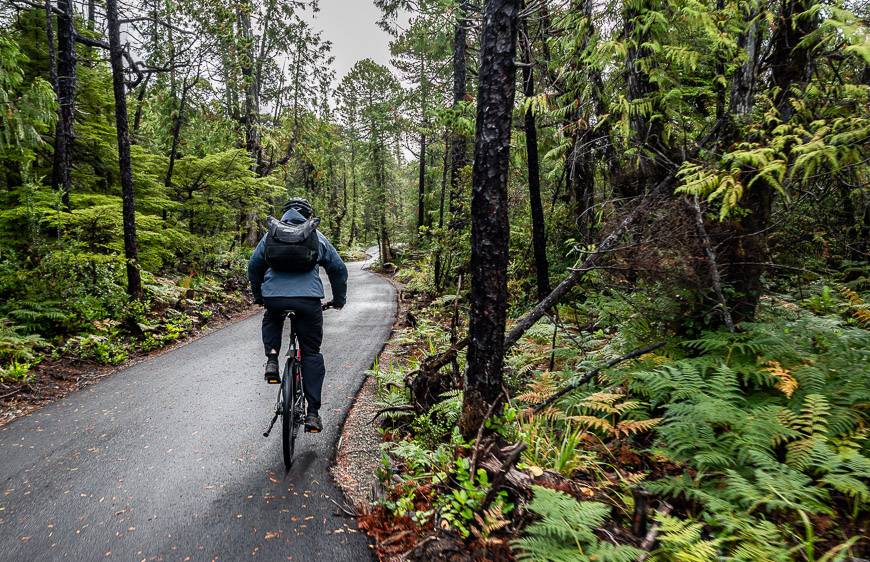 John biking towards Long Beach in Pacific Rim National Park Reserve