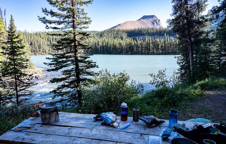 The cooking area at the Brazeau Lake Campground