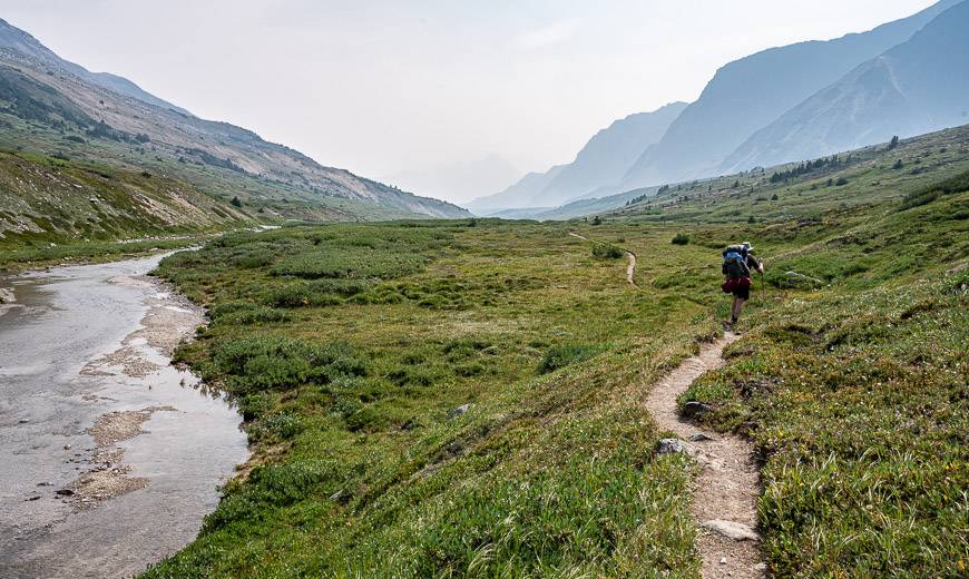 Enjoying one of the mostly flat sections on the Brazeau Loop trail before we begin a steep descent to Four Point Campground