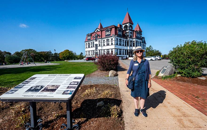 Meeting our guide Liz up at the Lunenburg Academy