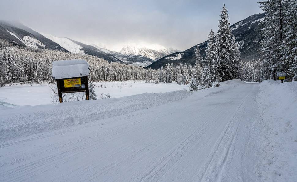 The starting point for our snowshoeing outing near the end of the plowed road