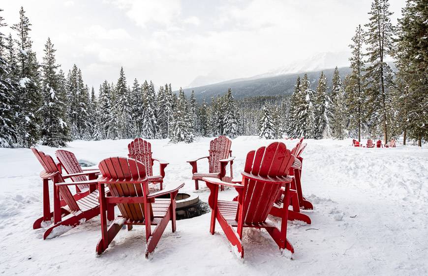 There are five firepits on the property - and lots of red Adirondack chairs