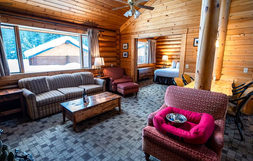 Looking into our bedroom at Castle Mountain Chalets