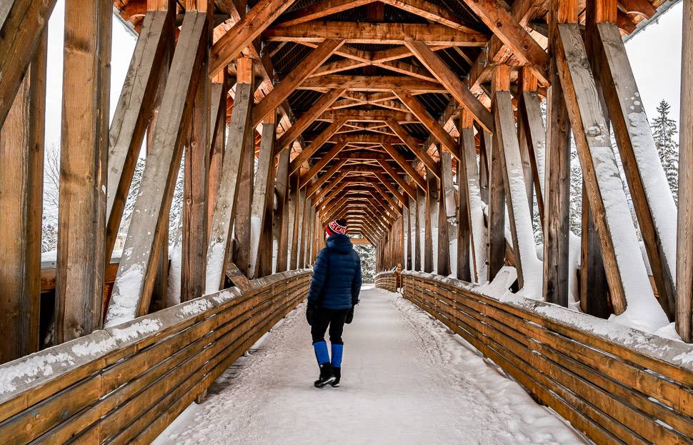 Golden's pedestrian bridge is the longest timber framed clear span pedestrian bridge in Canada