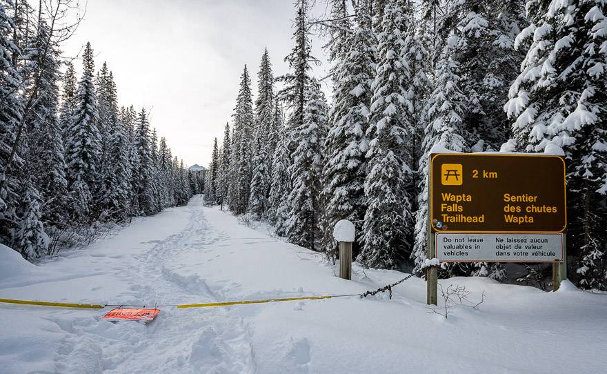 It's 2 km to the summer parking lot for Wapta Falls