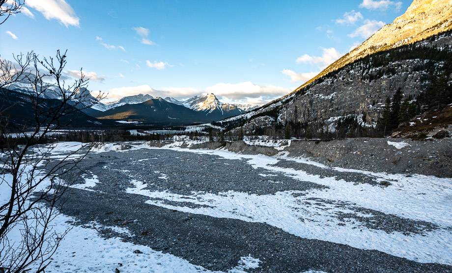 Enjoy this view towards Canmore before entering Grotto Canyon; there is a bench here too