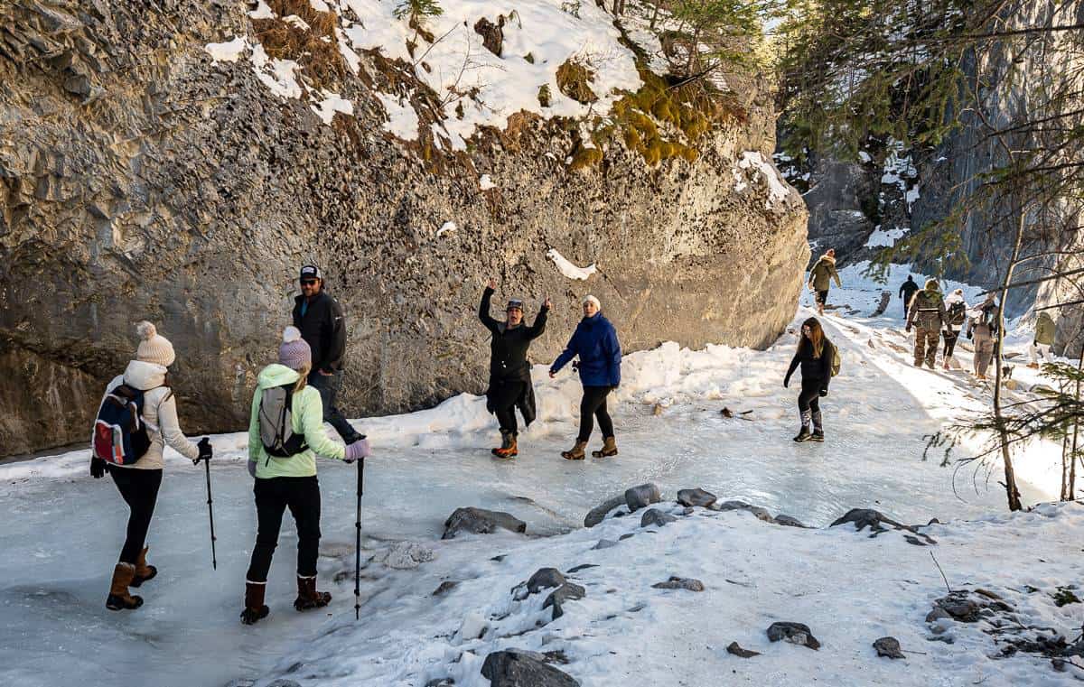 Lots of smiling faces on the Grotto Canyon ice walk