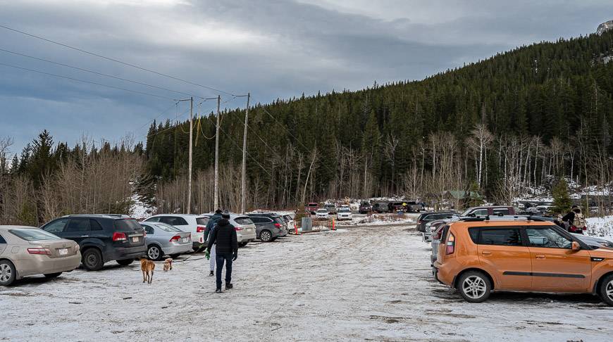 A large parking lot at the Heart Creek Bunker trail can get busy on the weekend