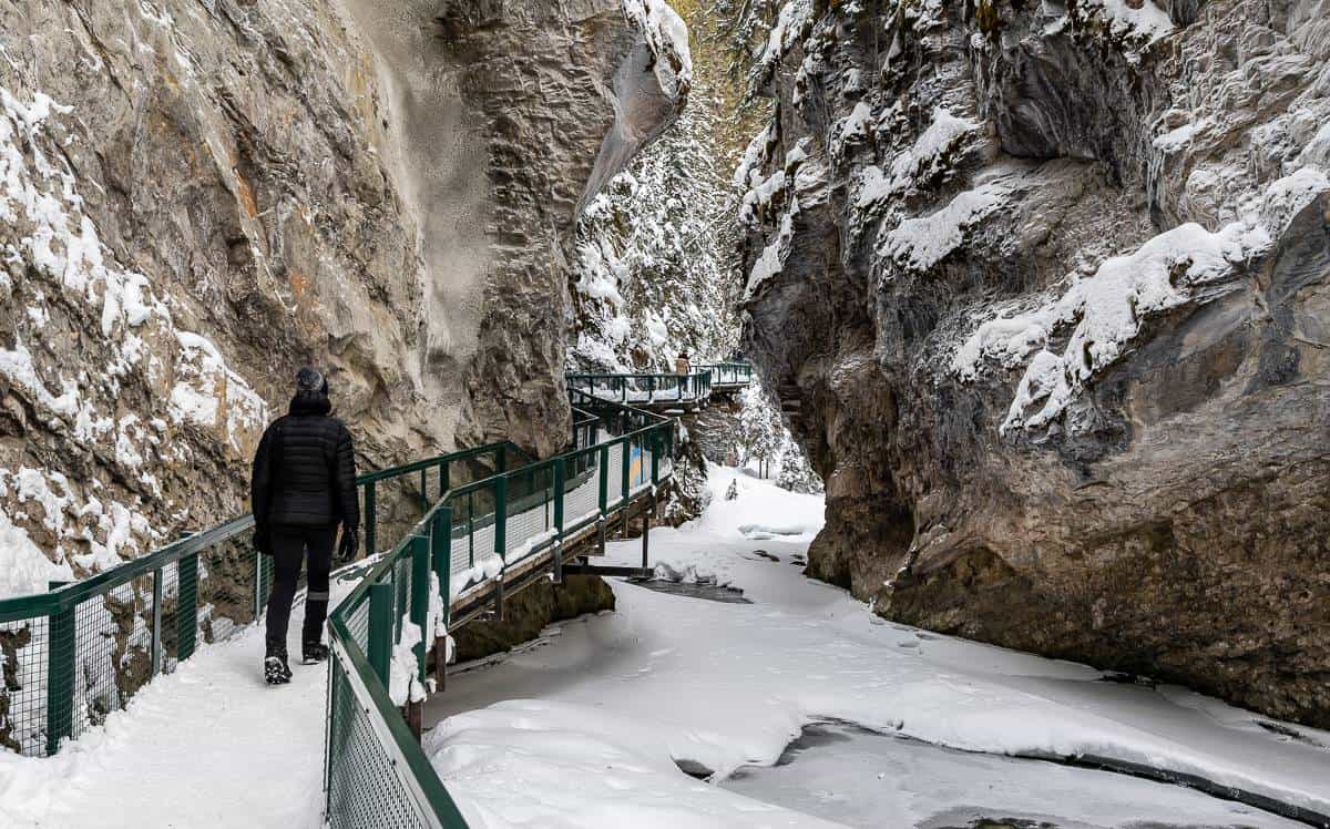 The Johnston Canyon Ice Walk on a snowy day