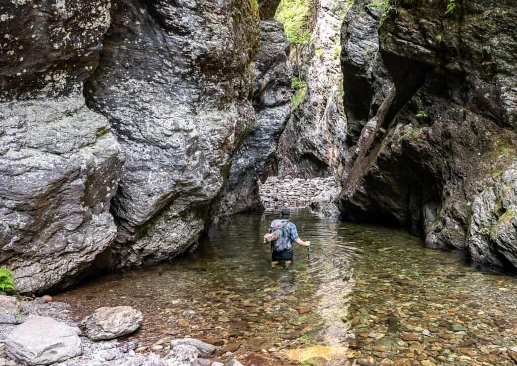Wading through the Eye of the Needle in Walton Glen Gorge