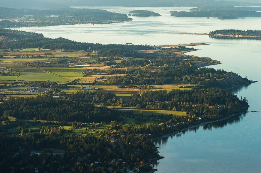 View of the Saanich Peninsula & Gulf Islands near Sidney, taken from a Harbour Air flight - Credit: Destination BC/Reuben Krabbe