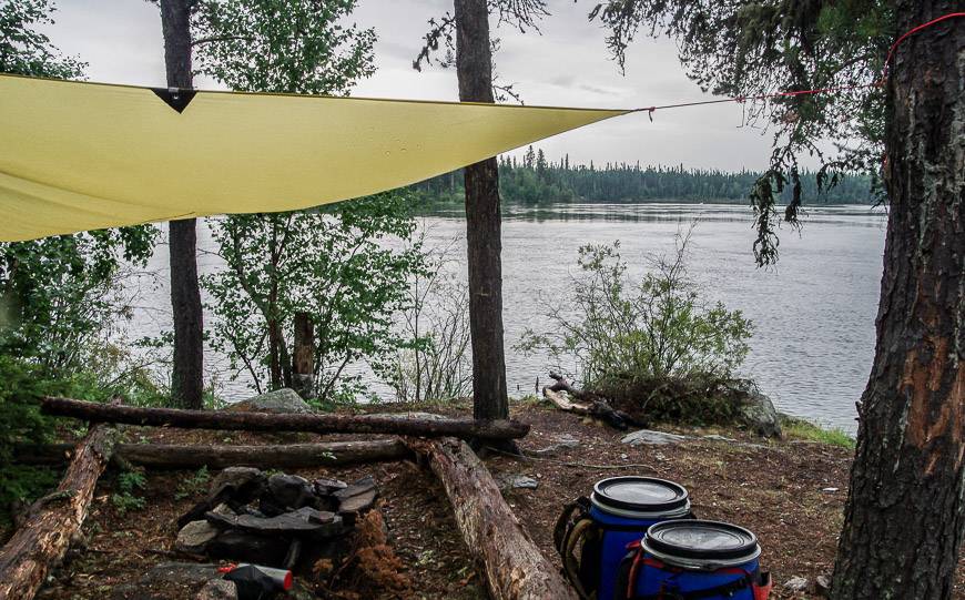 Ready to start a campfire under our tarp