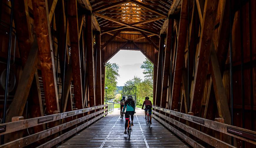 Biking through the Chambers Bridge in Cottage Grove