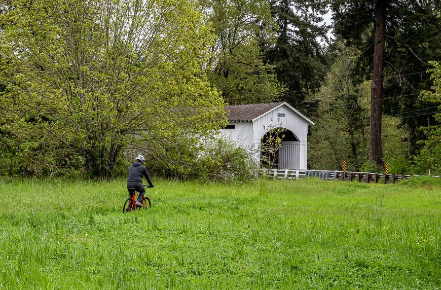 Cycling to the first covered bridge on the loop