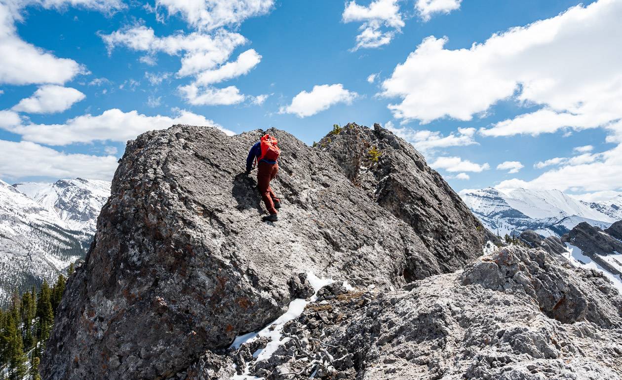 A fellow downclimbing from the high point